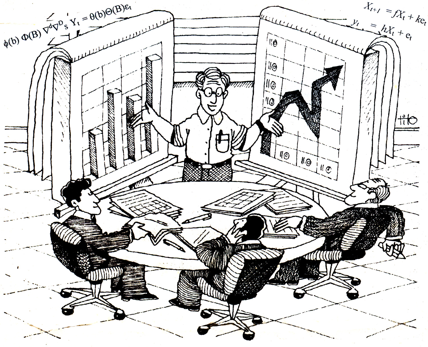 economista explicando grfiico a compaeros